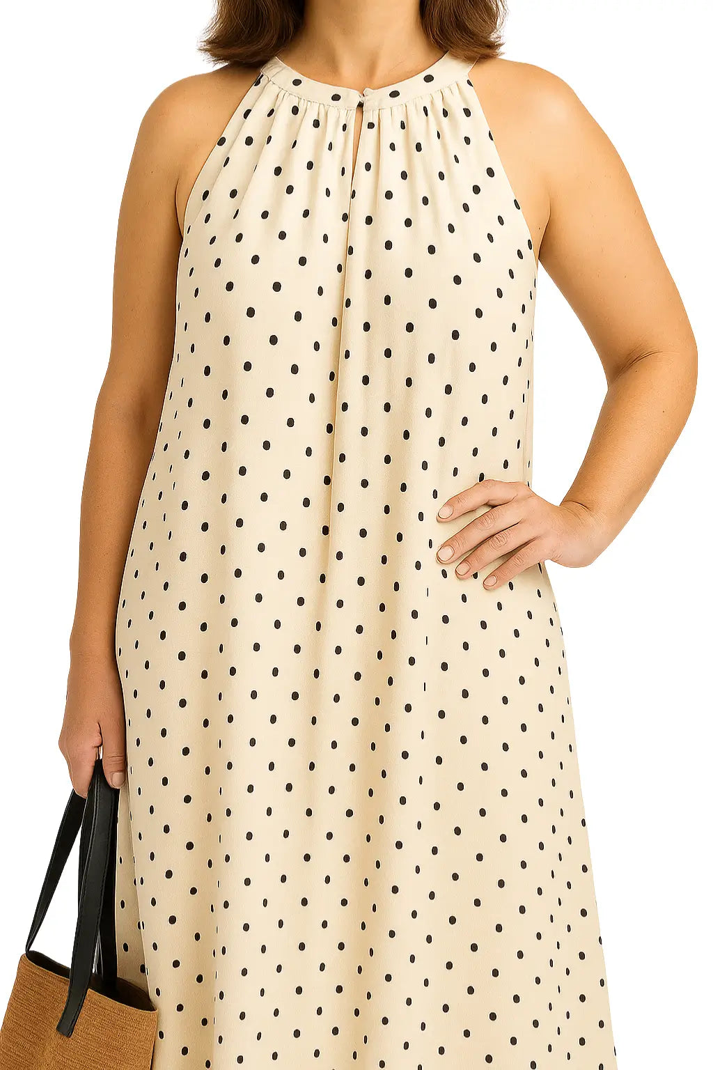 Vestido longo feminino sem mangas com estampa de poá – modelo solto para o verão 