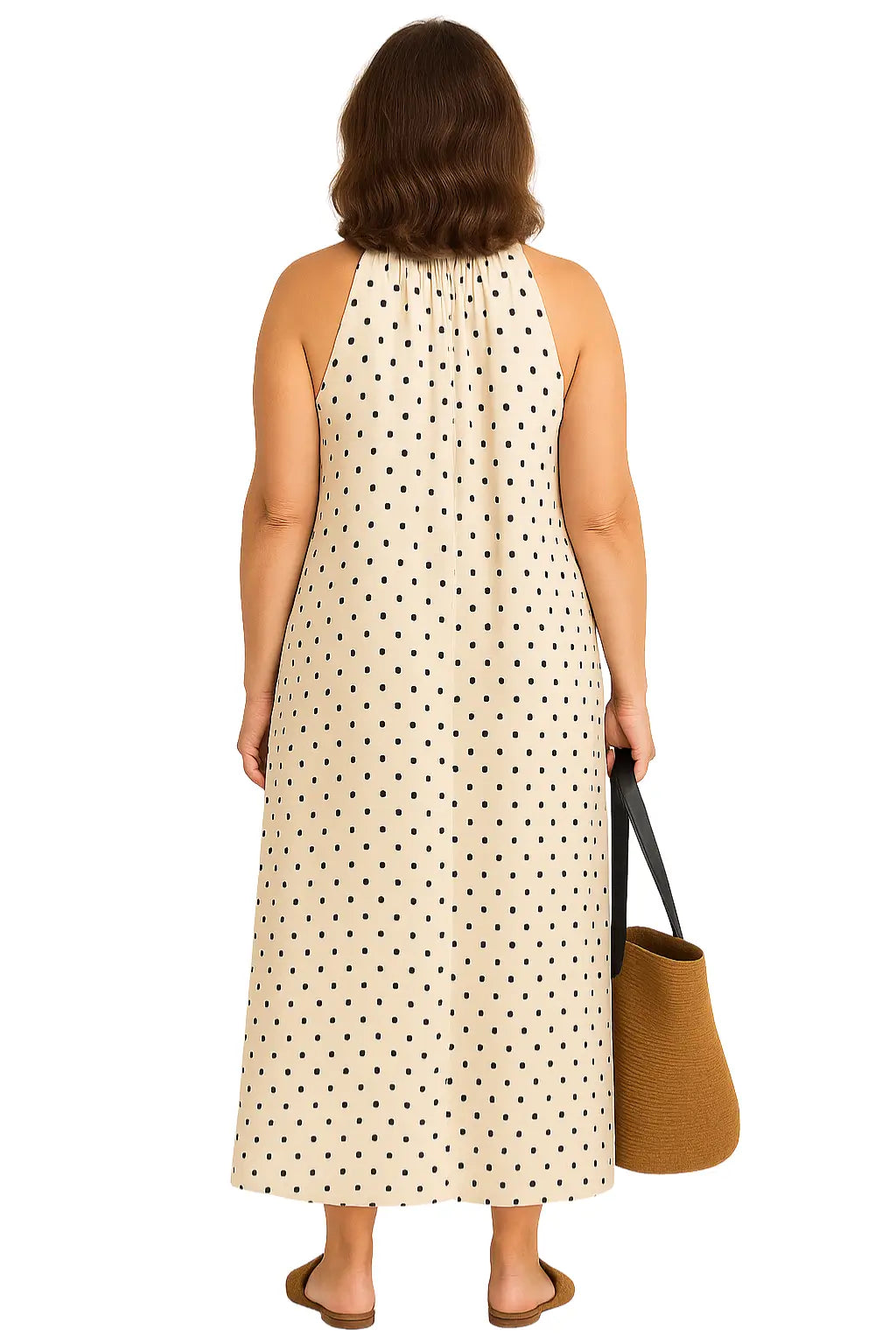 Vestido longo feminino sem mangas com estampa de poá – modelo solto para o verão 