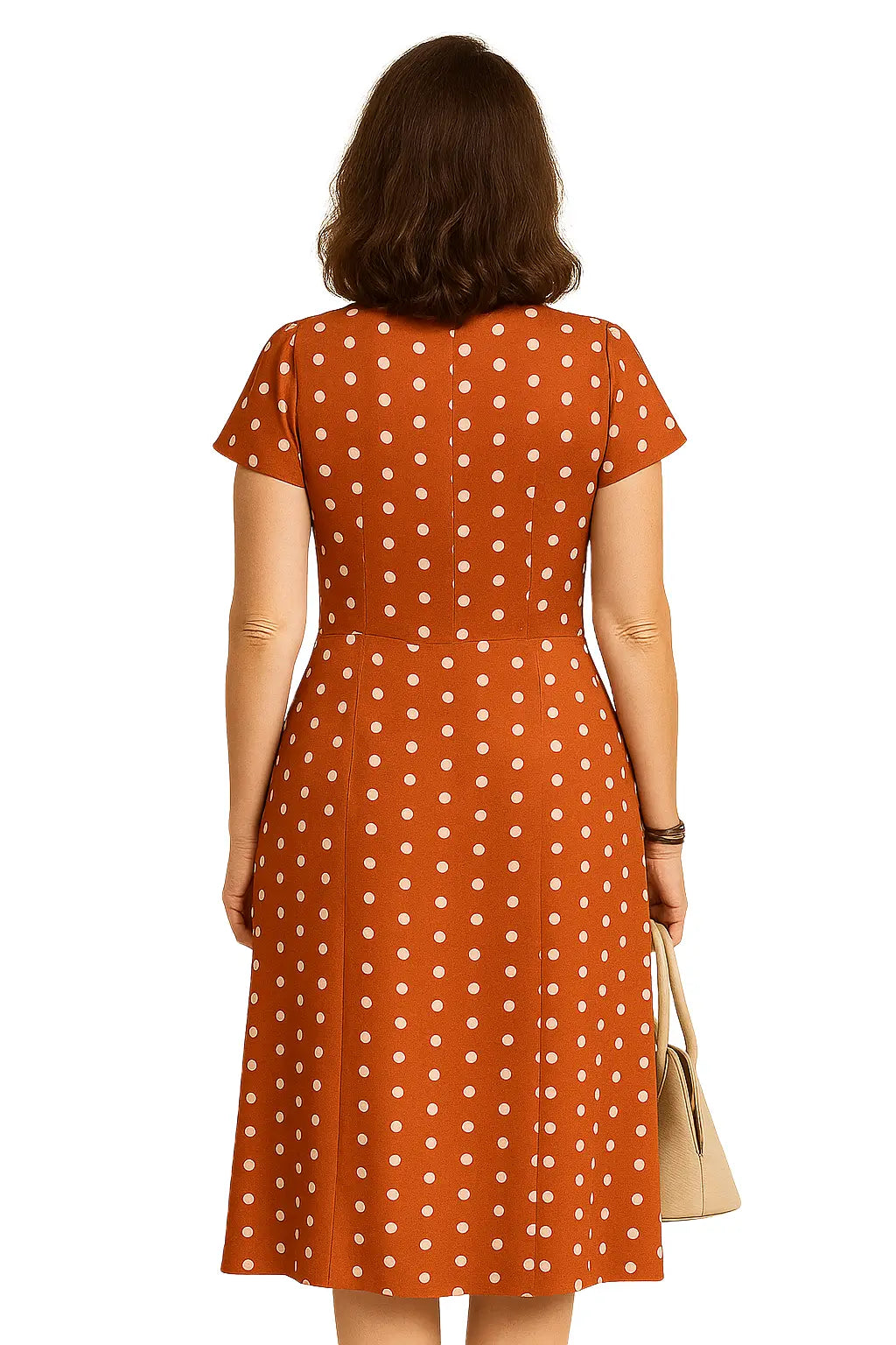 Vestido midi feminino verde com estampa de poá, mangas borboleta e botões frontais – modelo elegante para ocasiões casuais ou formais no verão