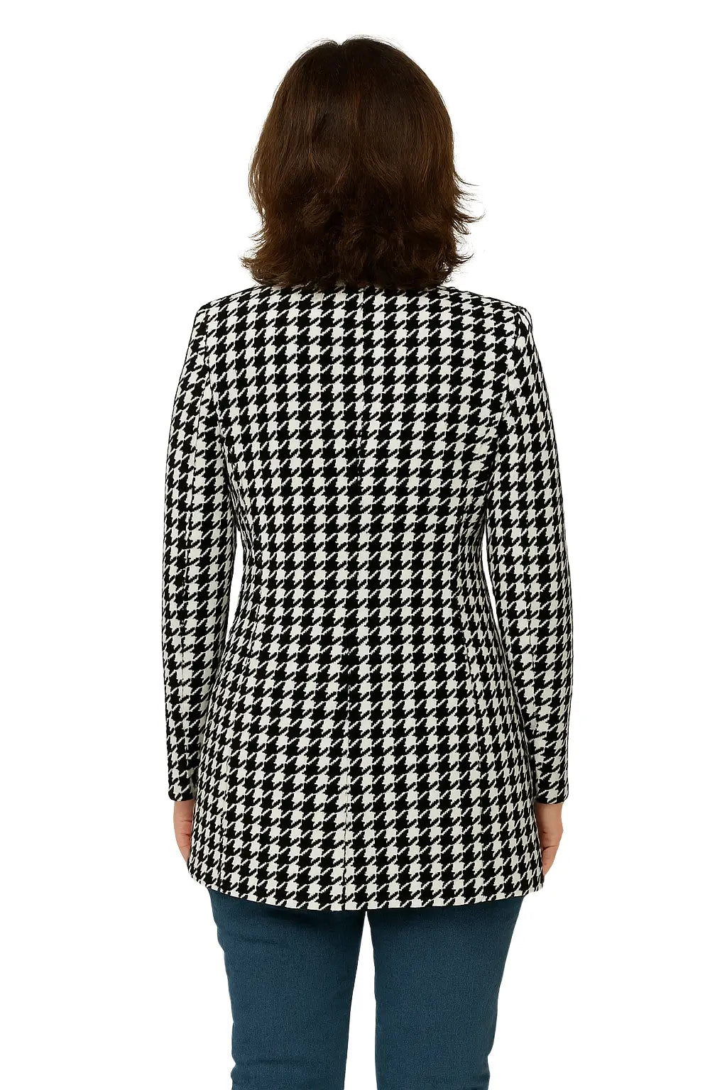 Mulher Usando Blazer Feminino Xadrez Alfaiataria