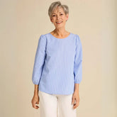 Blusa Feminina Azul Casual de Manga Longa com Gola Careca 