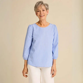 Blusa Feminina Azul Casual de Manga Longa com Gola Careca 