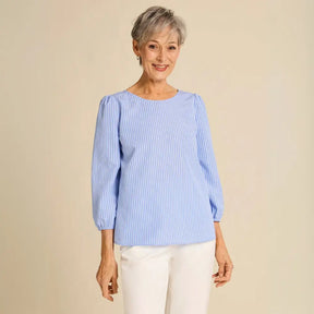 Blusa Feminina Azul Casual de Manga Longa com Gola Careca 