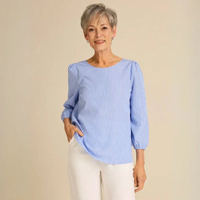 Blusa Feminina Azul Casual de Manga Longa com Gola Careca 