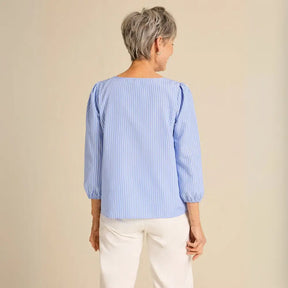 Blusa Feminina Azul Casual de Manga Longa com Gola Careca 