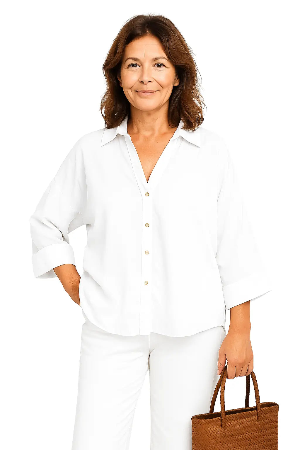 Camisas femininas casuais com mangas amplas e estampa listrada – modelo assimétrico nas cores azul, branco, rosa, amarelo e marrom