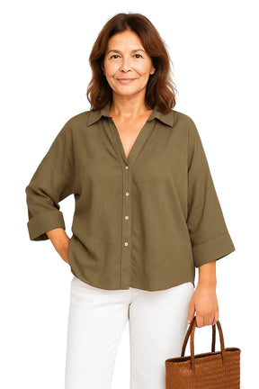 Camisas femininas casuais com mangas amplas e estampa listrada – modelo assimétrico nas cores azul, branco, rosa, amarelo e marrom