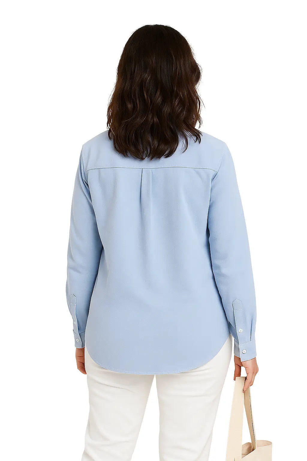 Mulher vestindo Camisa Social Feminina de Algodão com Manga Longa