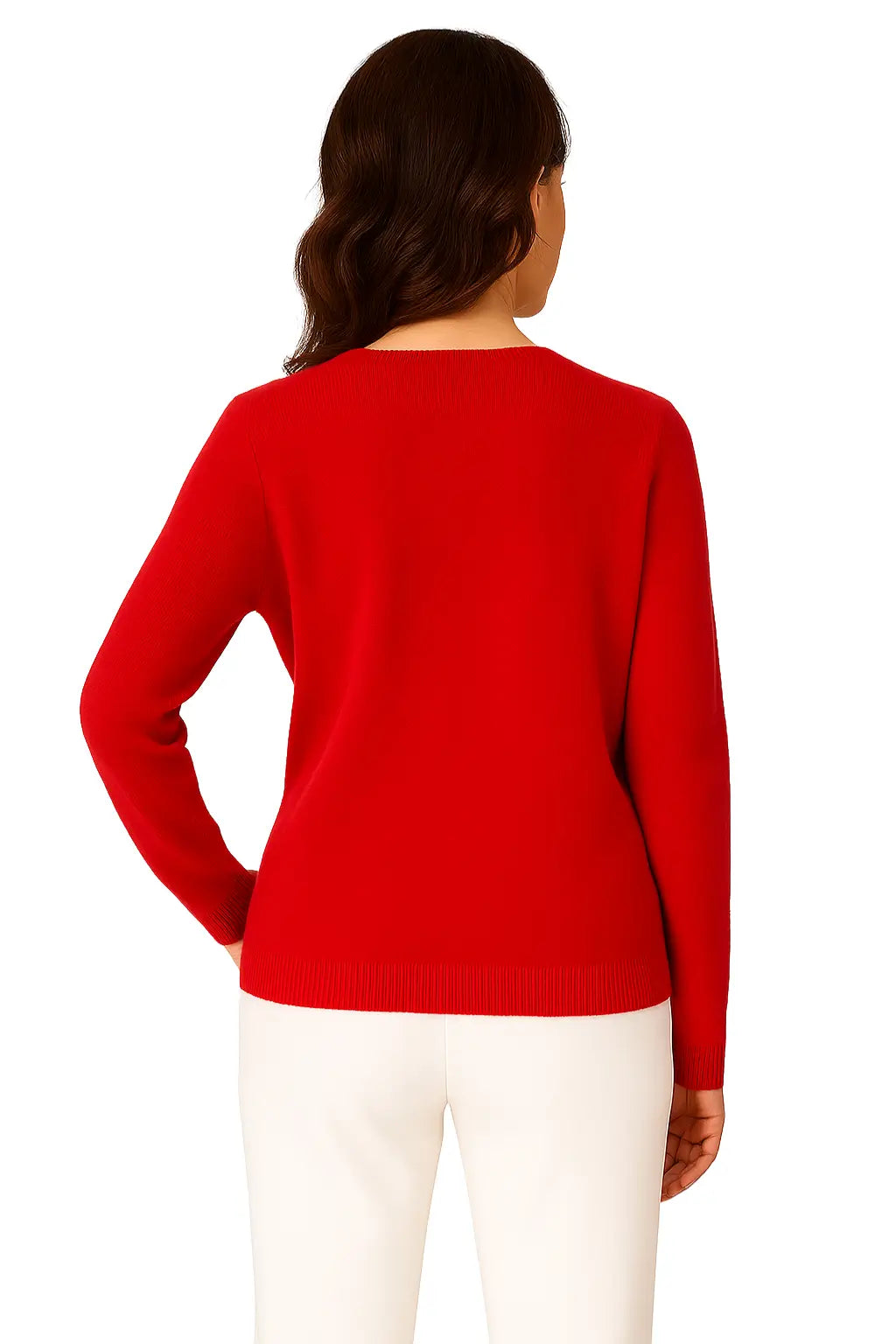 Cardigan feminino de lã merino com gola redonda, botões e caimento confortável, ideal para dias frios.