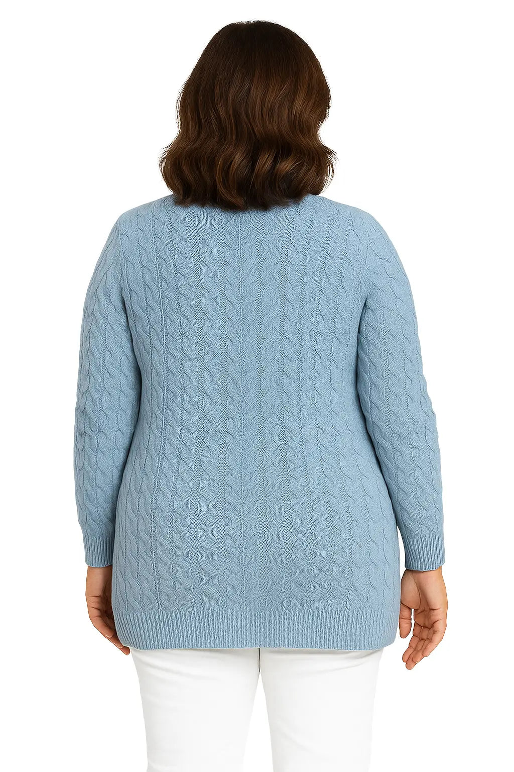 Mulher Usando Cardigan Feminino Azul em Tricô Canelado com Botões