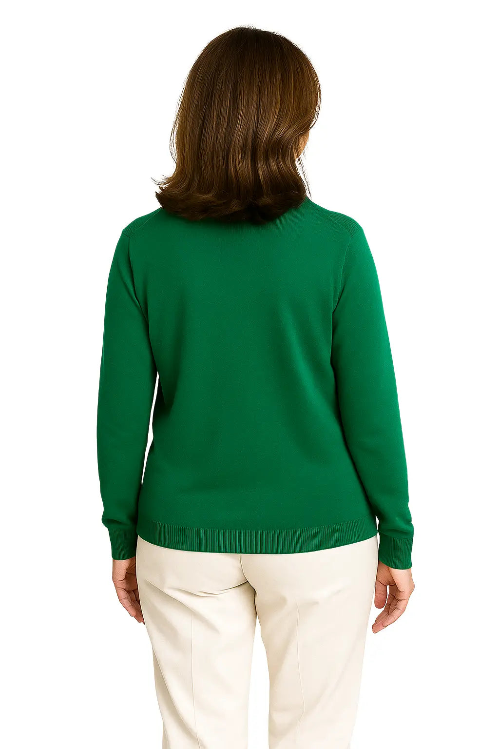 Mulher usando um Cardigan Feminino Gola V Tricô Leve com Botões