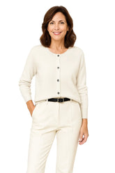 Mulher usando Cardigan Feminino em Cashmere  com Gola Redonda