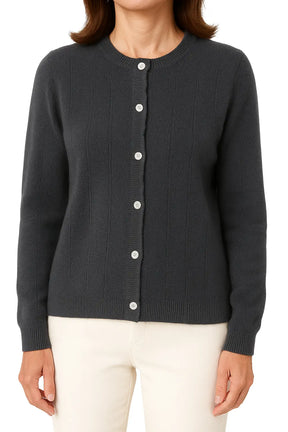 Cardigan Feminino em Lã Merino com Gola Redonda e Botões