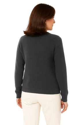 Cardigan Feminino em Lã Merino com Gola Redonda e Botões