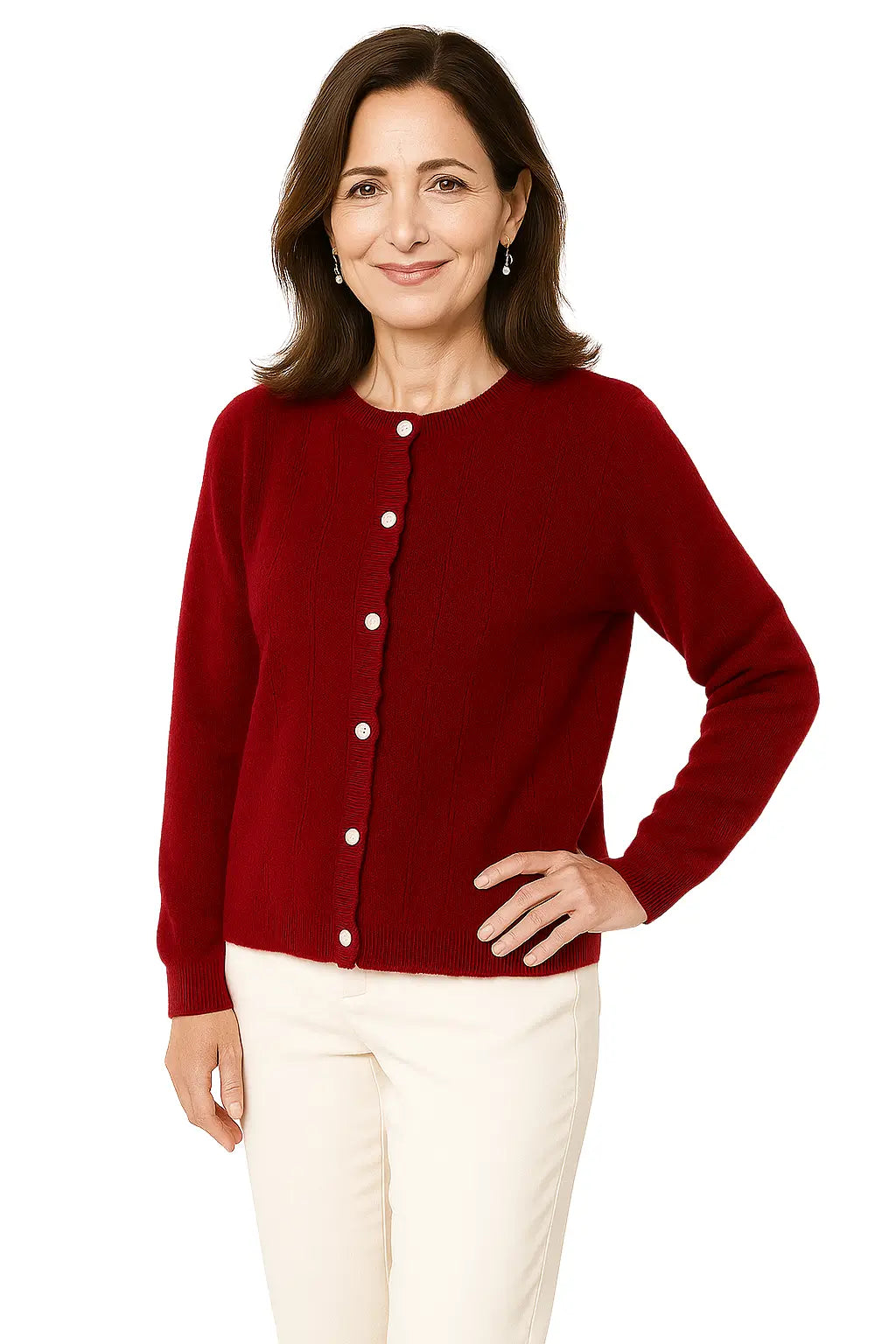 Cardigan Feminino em Lã Merino com Gola Redonda e Botões