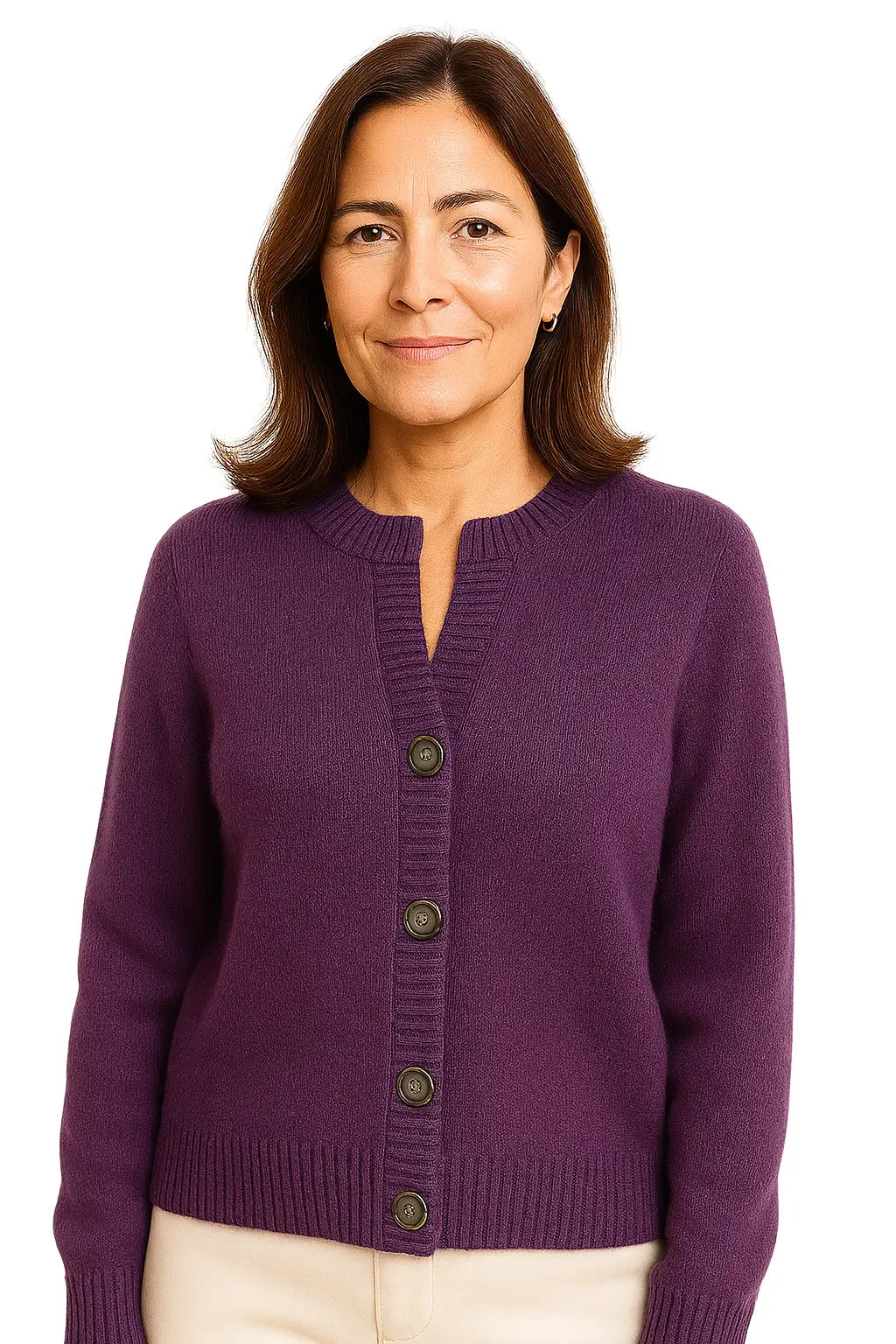 Mulher Usando Cardigan Feminino em Tricô com Botões