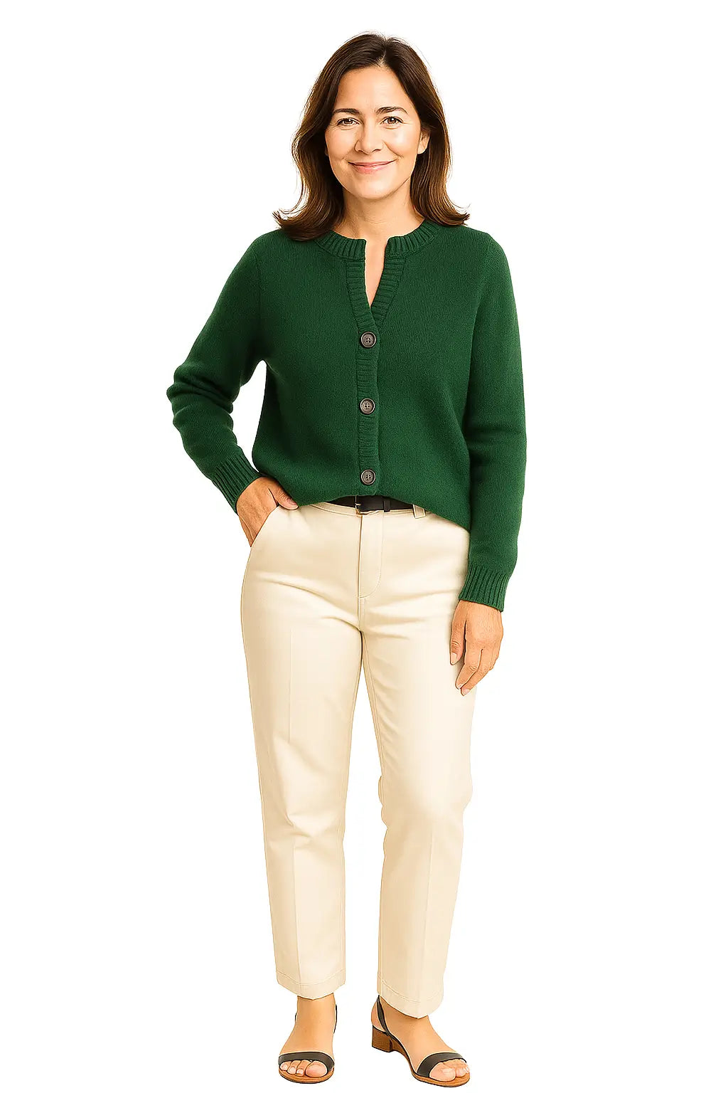 Mulher Usando Cardigan Feminino em Tricô com Botões