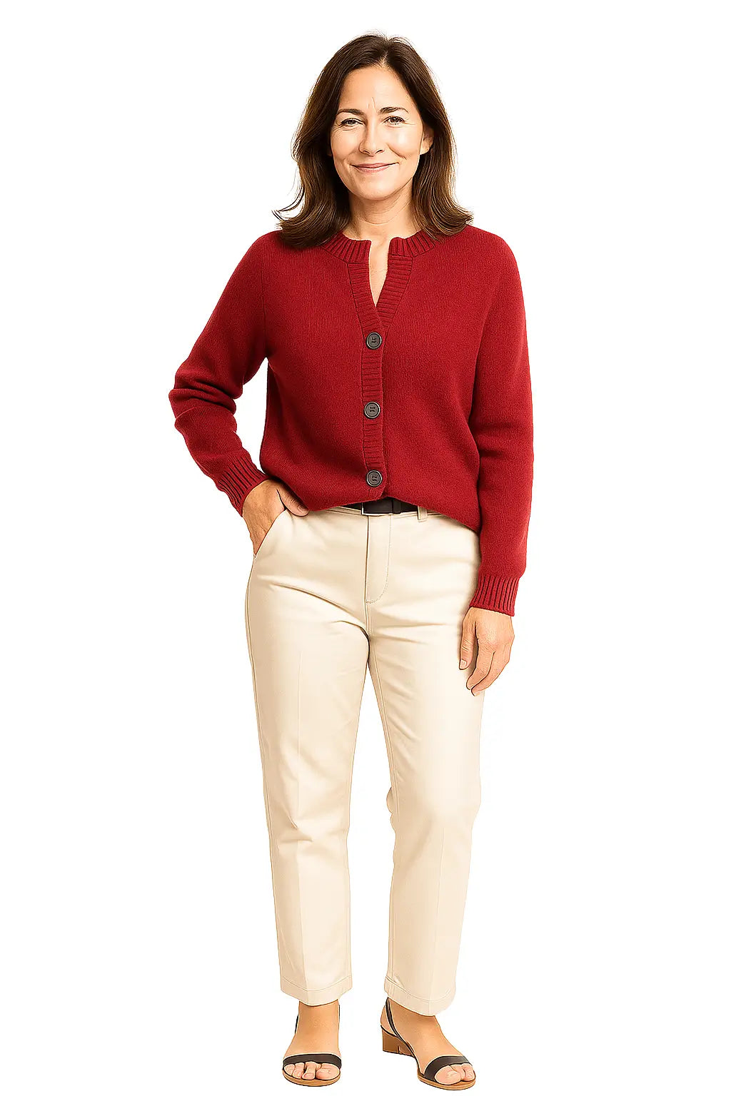 Mulher Usando Cardigan Feminino em Tricô com Botões