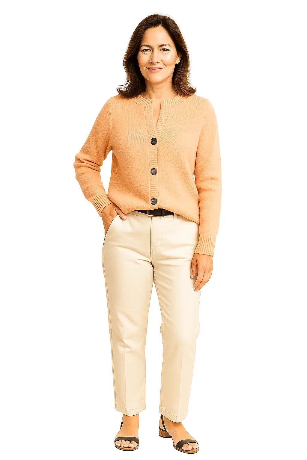 Mulher Usando Cardigan Feminino em Tricô com Botões
