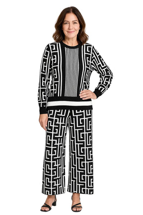 Mulher Usando Conjunto Feminino Casual em Tricô com Blusa e Calça Pantalona