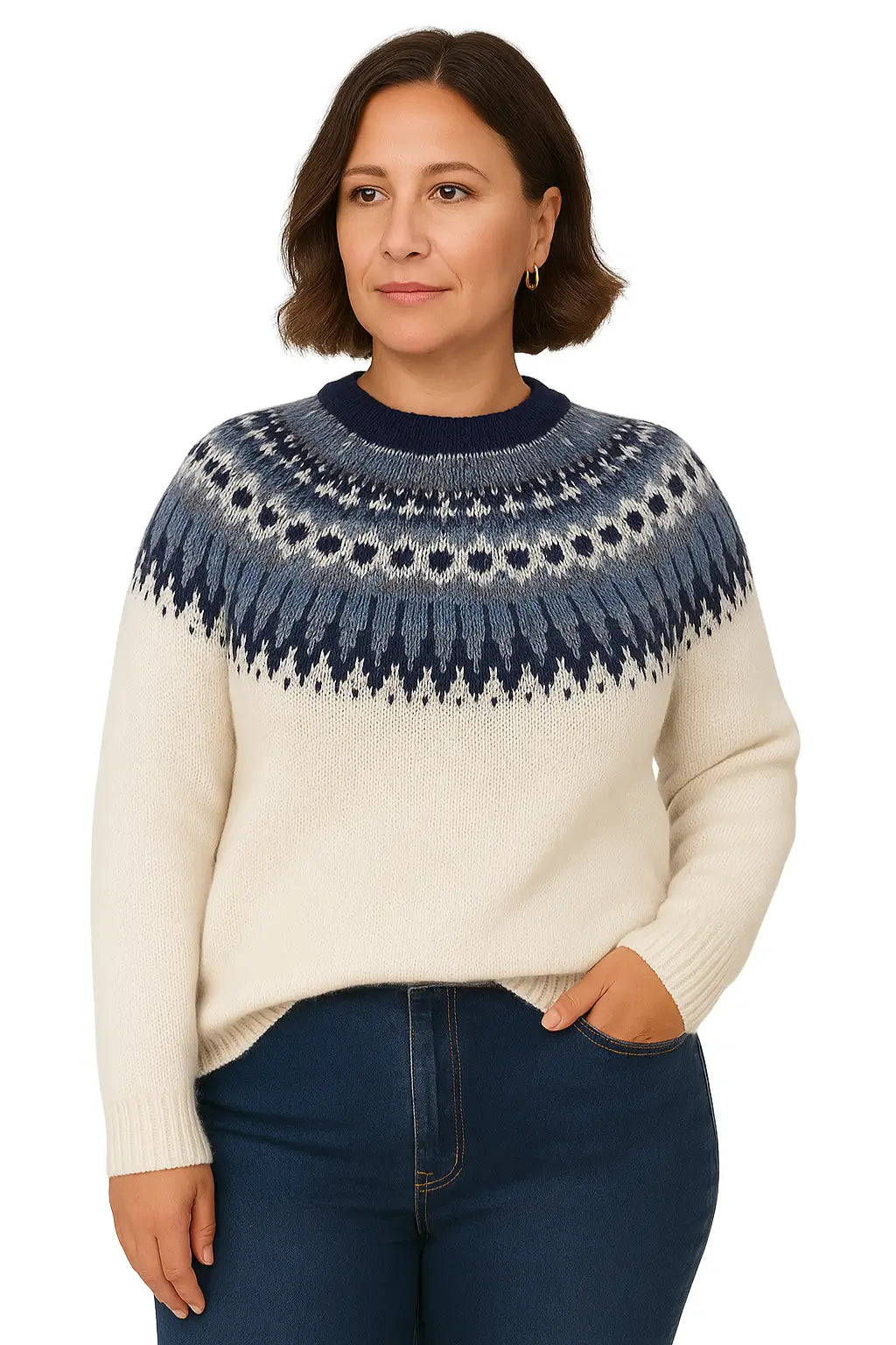 Suéter Feminino Plus Size em Tricô com Estampa Geometrica