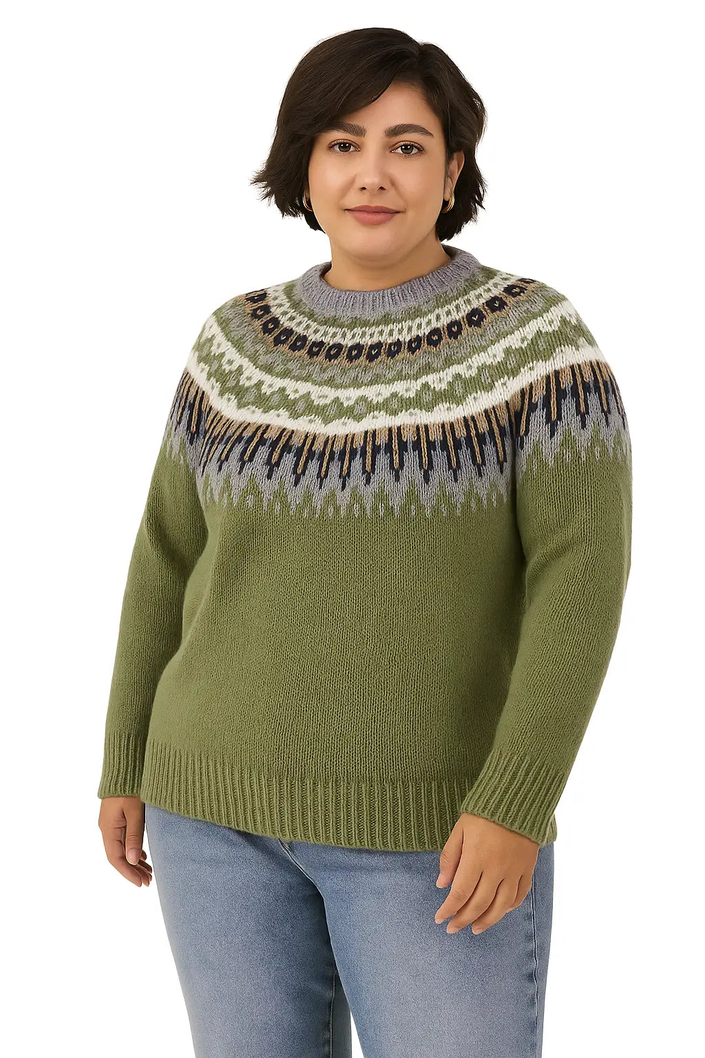 Suéter Feminino Plus Size em Tricô com Estampa Geometrica