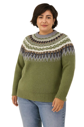 Suéter Feminino Plus Size em Tricô com Estampa Geometrica