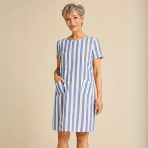 Vestido Casual Listrado Curto Aurora