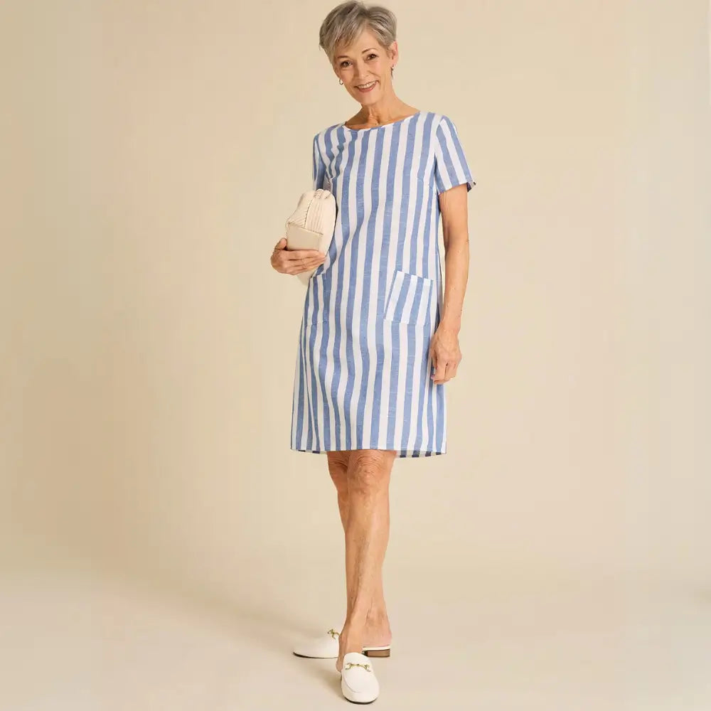 Vestido Casual Listrado Curto Aurora