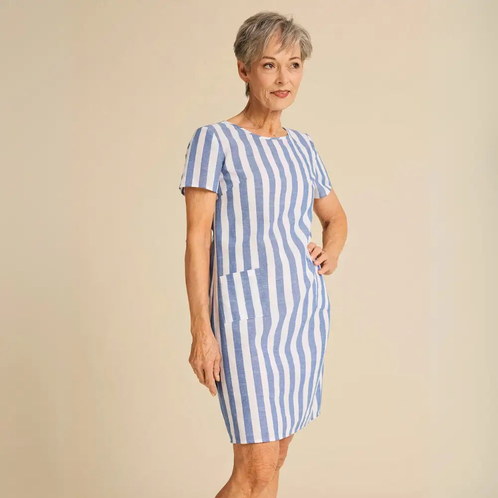 Vestido Casual Listrado Curto Aurora